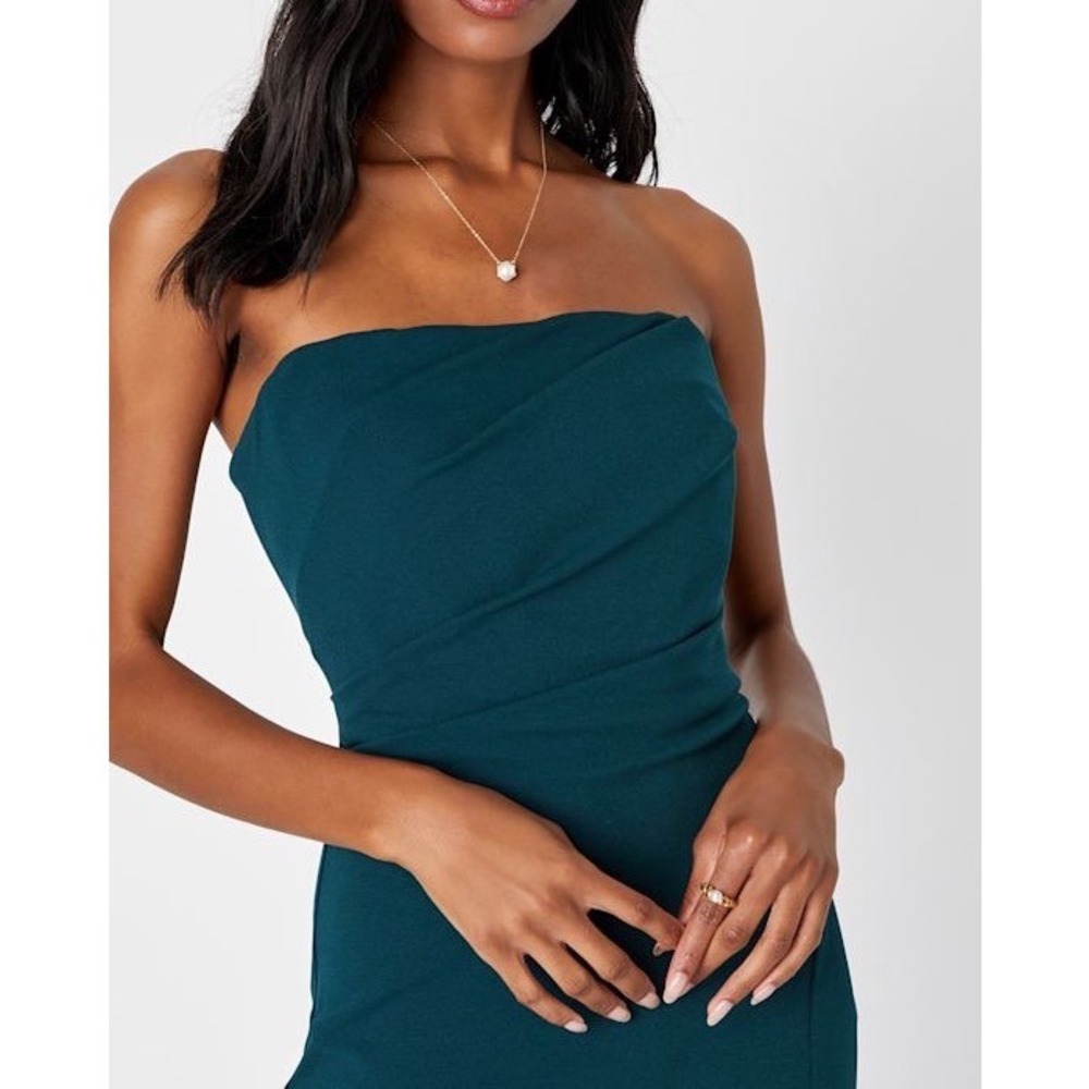 NWT Lulus Marvelous Entrance Emerald Green Pleated Strapless Maxi Dress XS - Picture 2 of 11
